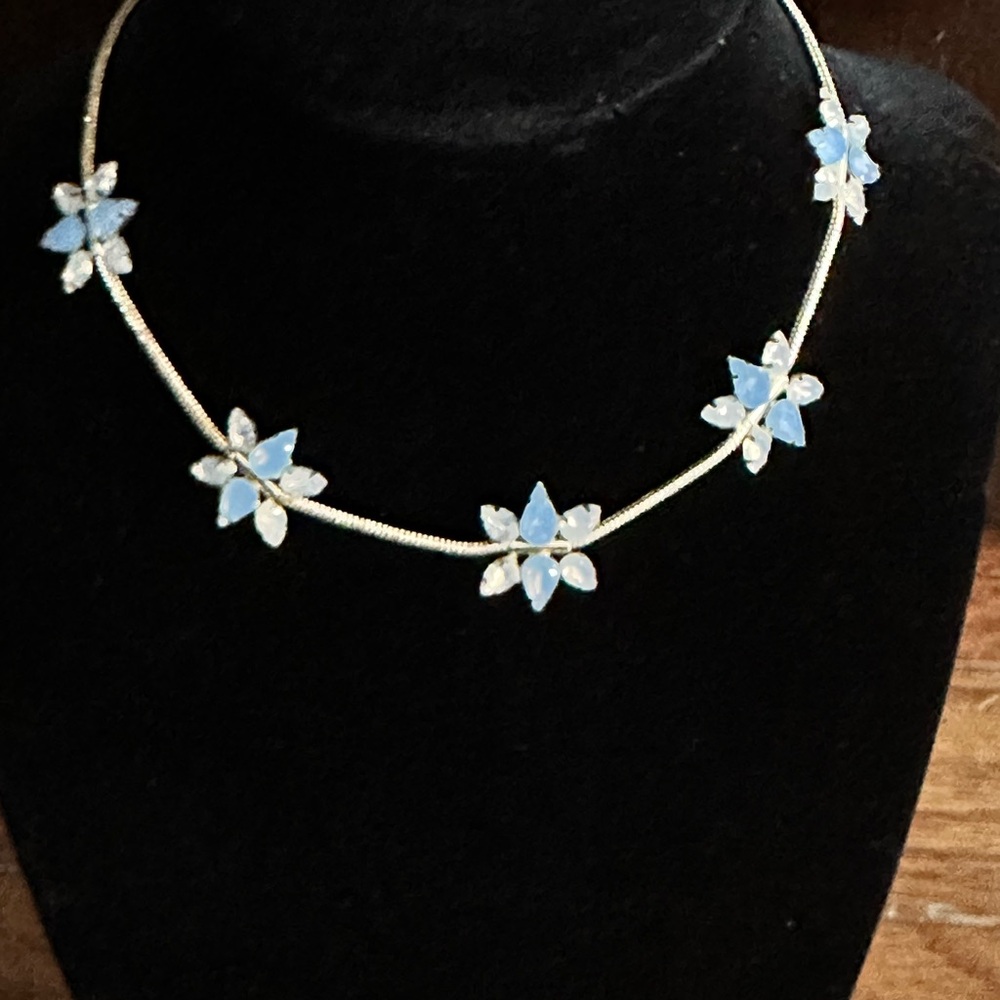 Express Silver Necklace with Blue Floral Accents